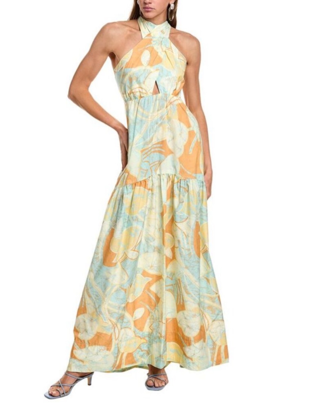 ALC Veronica Halter Maxi Dress Cumin and Sea Print Size 0